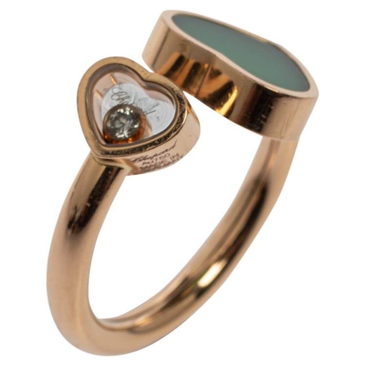 Pre Owned Chopard Happy Hearts Green Agate Diamond 18K Rose Gold Ring Size 52/53