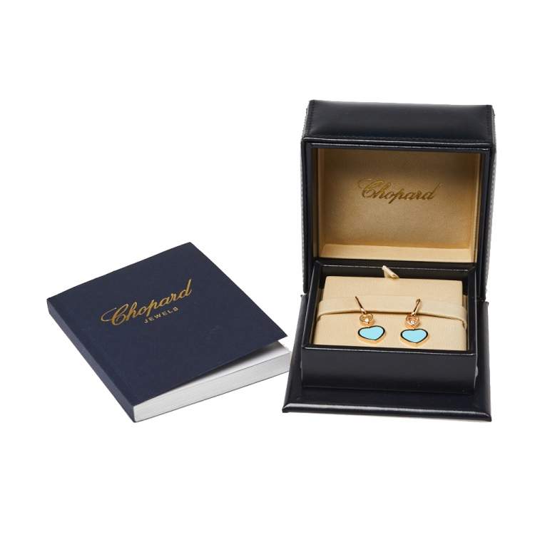 مملوكة مسبقًا Chopard Happy Hearts Diamond Turquoise 18K Rose Gold Drop Earrings