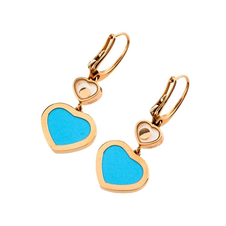 مملوكة مسبقًا Chopard Happy Hearts Diamond Turquoise 18K Rose Gold Drop Earrings