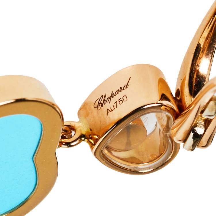 مملوكة مسبقًا Chopard Happy Hearts Diamond Turquoise 18K Rose Gold Drop Earrings
