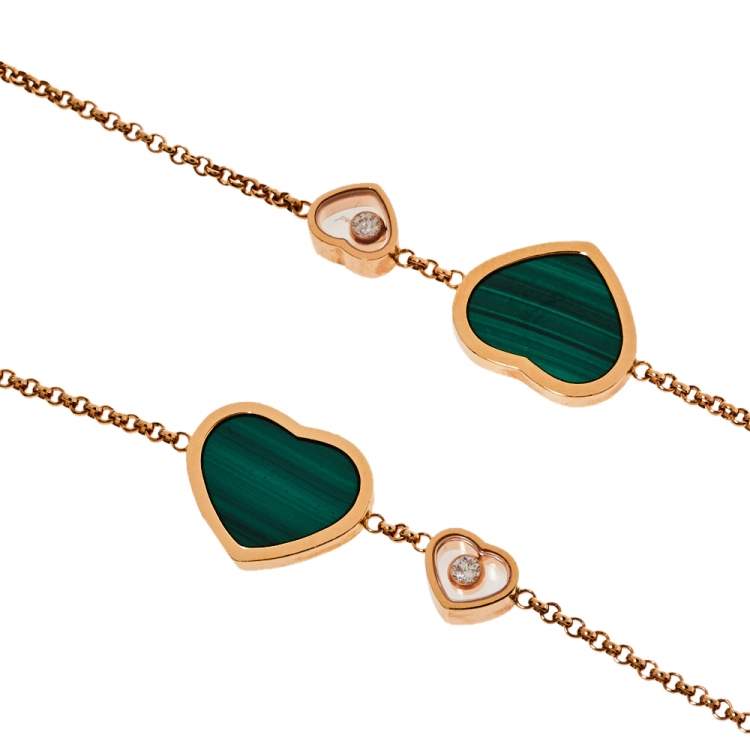 Pre Owned Chopard Happy Hearts Diamond Malachite 18K Rose Gold Sautoir Necklace 