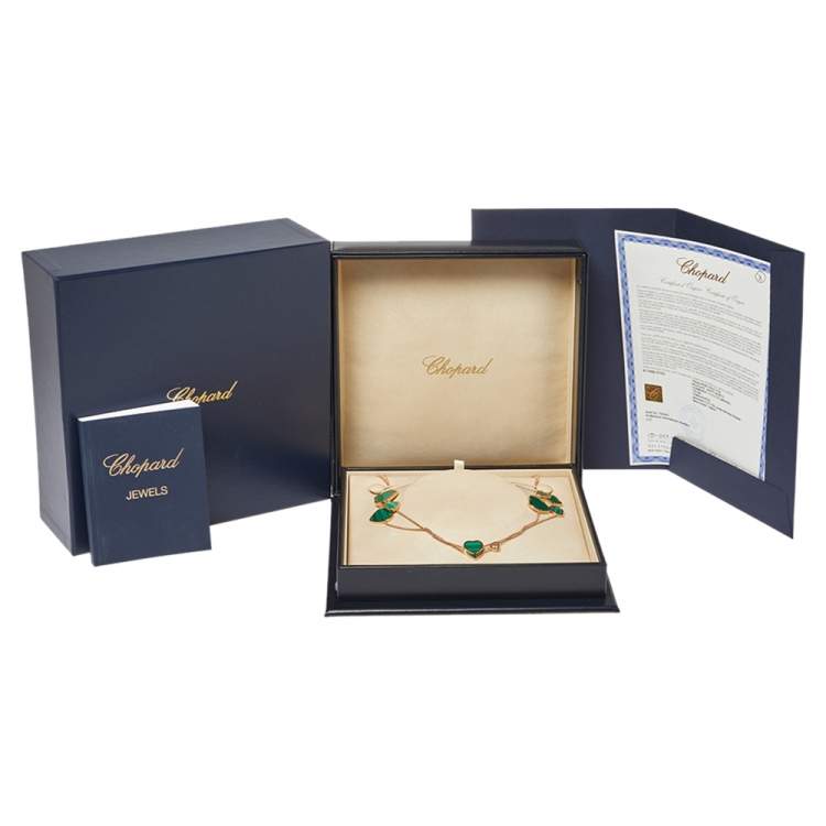 Pre Owned Chopard Happy Hearts Diamond Malachite 18K Rose Gold Sautoir Necklace 