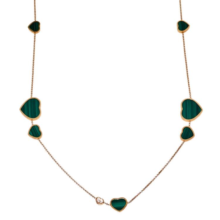 Pre Owned Chopard Happy Hearts Diamond Malachite 18K Rose Gold Sautoir Necklace 