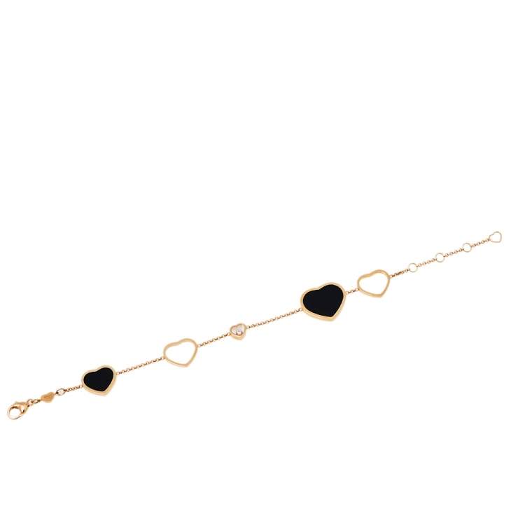 Pre Owned Chopard Happy Hearts Diamond Onyx 18K Rose Gold Bracelet