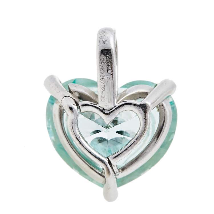 Pre Owned Chopard So Happy Diamond Green Stone 18K White Gold Heart Pendant 