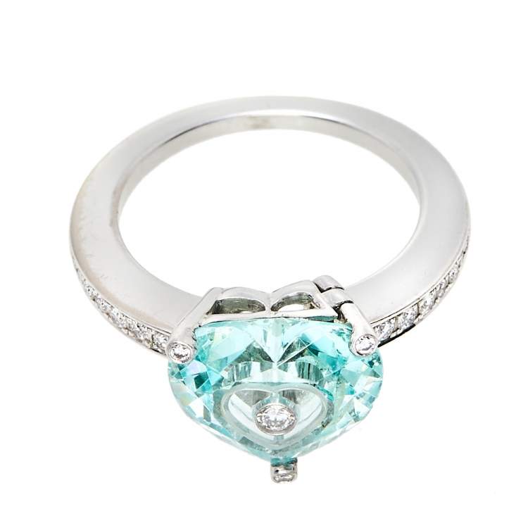 مملوكة مسبقًا Chopard So Happy Diamond Green Stone 18K White Gold Ring Size 54.5