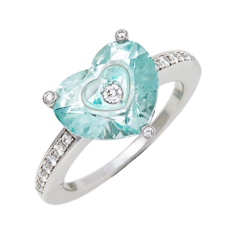 مملوكة مسبقًا Chopard So Happy Diamond Green Stone 18K White Gold Ring Size 54.5