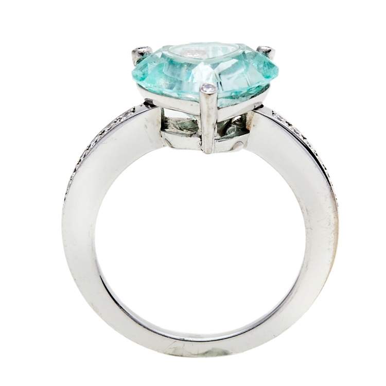 مملوكة مسبقًا Chopard So Happy Diamond Green Stone 18K White Gold Ring Size 54.5