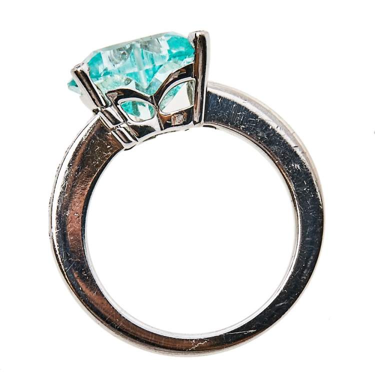 مملوكة مسبقًا Chopard So Happy Diamond Green Stone 18K White Gold Ring Size 54.5