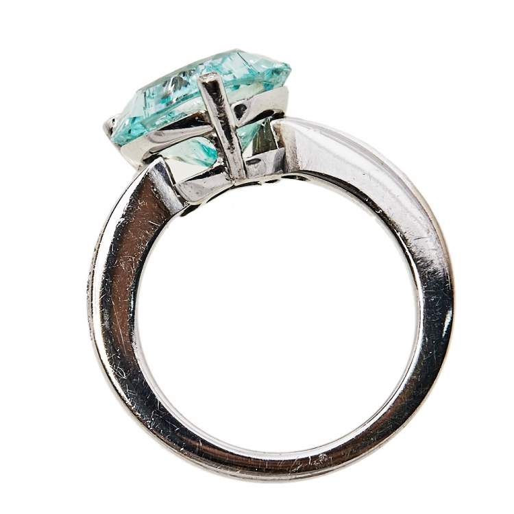 مملوكة مسبقًا Chopard So Happy Diamond Green Stone 18K White Gold Ring Size 54.5