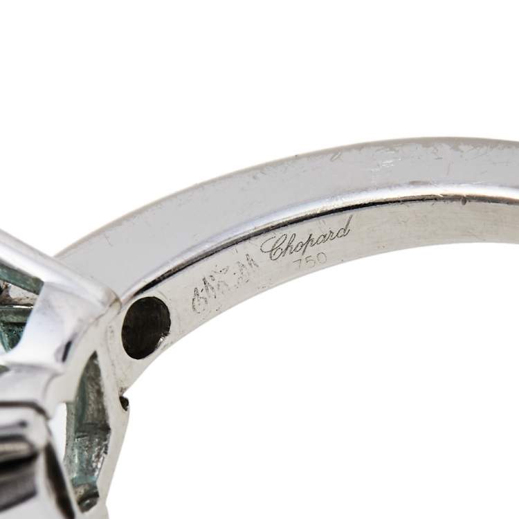 مملوكة مسبقًا Chopard So Happy Diamond Green Stone 18K White Gold Ring Size 54.5