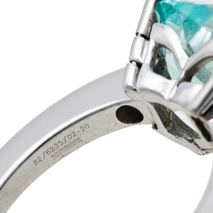 مملوكة مسبقًا Chopard So Happy Diamond Green Stone 18K White Gold Ring Size 54.5