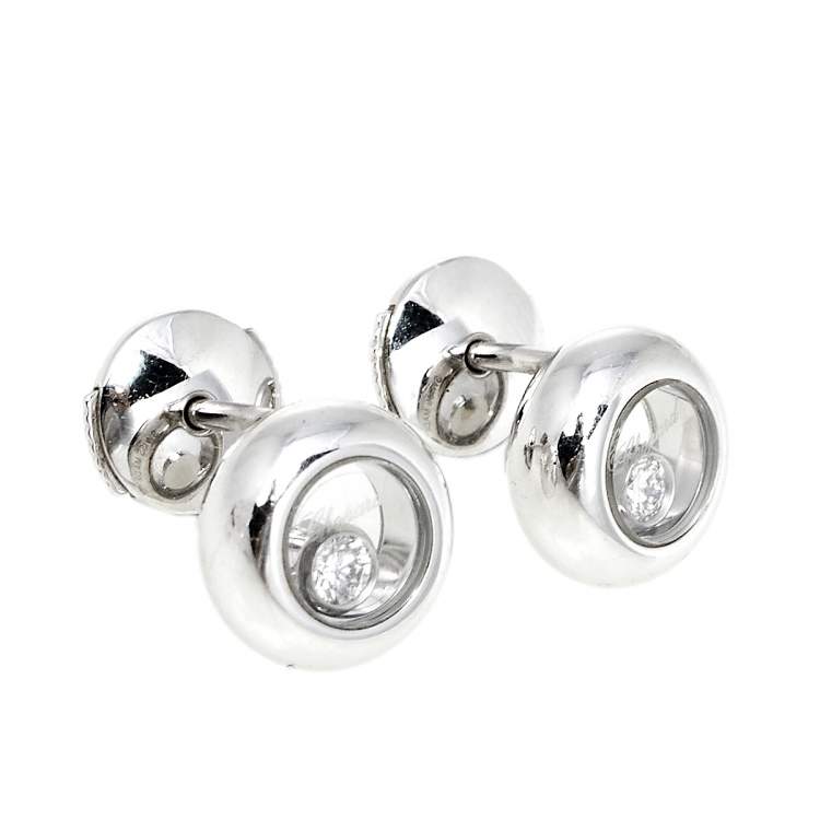 Pre Owned Chopard Happy Diamonds 18K White Gold Round Stud Earrings