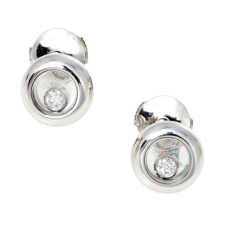 Pre Owned Chopard Happy Diamonds 18K White Gold Round Stud Earrings