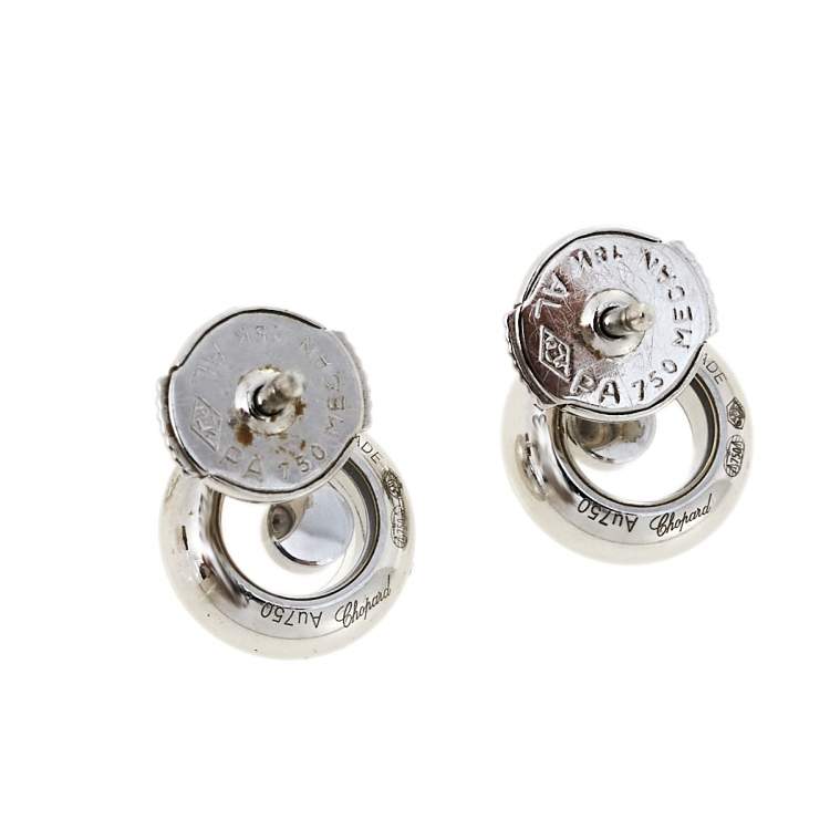 Pre Owned Chopard Happy Diamonds 18K White Gold Round Stud Earrings