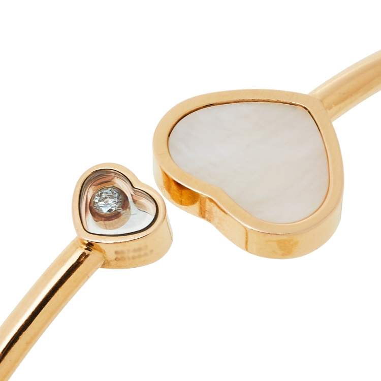 Pre Owned Chopard Happy Hearts Diamond Mother of Pearl 18K Rose Gold Open Cuff Bracelet M