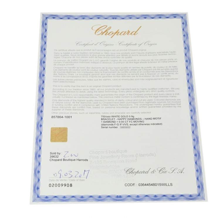Pre Owned Chopard Happy Diamond Hand Motif Diamond 18K White Gold Bracelet
