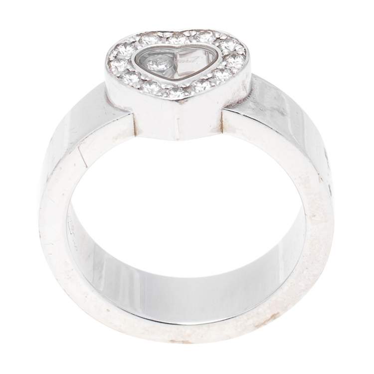 Pre Owned Chopard Happy Diamonds Heart 18K White Gold Band Ring Size 53