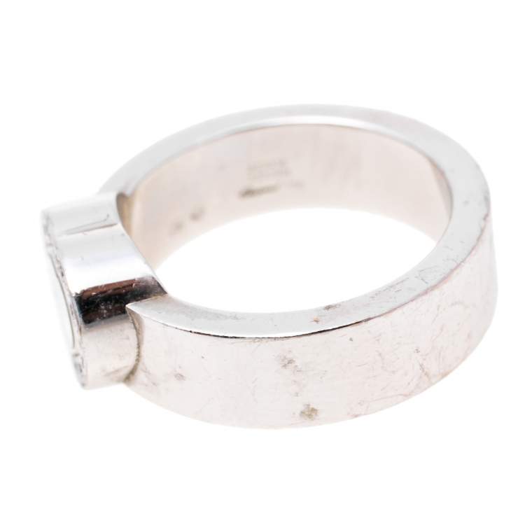 Pre Owned Chopard Happy Diamonds Heart 18K White Gold Band Ring Size 53