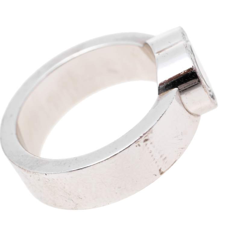 Pre Owned Chopard Happy Diamonds Heart 18K White Gold Band Ring Size 53