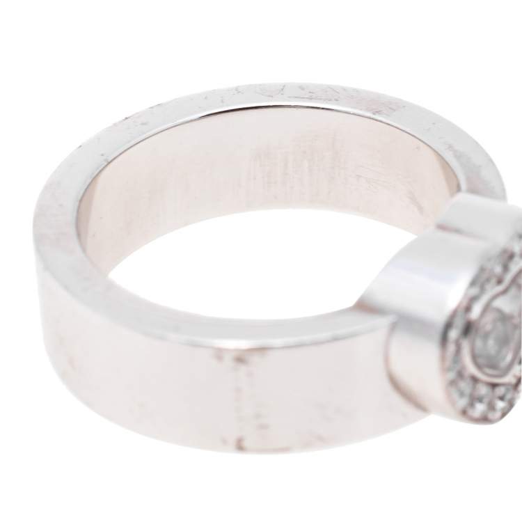 Pre Owned Chopard Happy Diamonds Heart 18K White Gold Band Ring Size 53