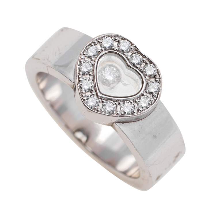 Pre Owned Chopard Happy Diamonds Heart 18K White Gold Band Ring Size 53