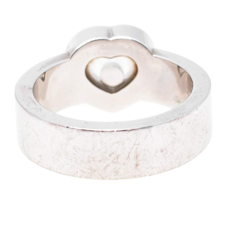 Pre Owned Chopard Happy Diamonds Heart 18K White Gold Band Ring Size 53