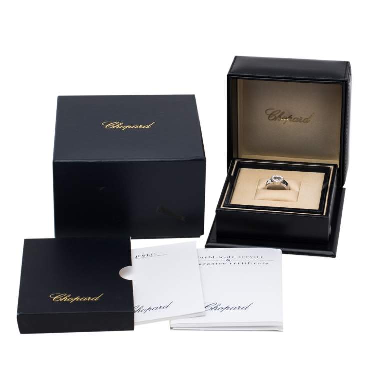 Pre Owned Chopard Happy Diamonds Heart 18K White Gold Band Ring Size 53