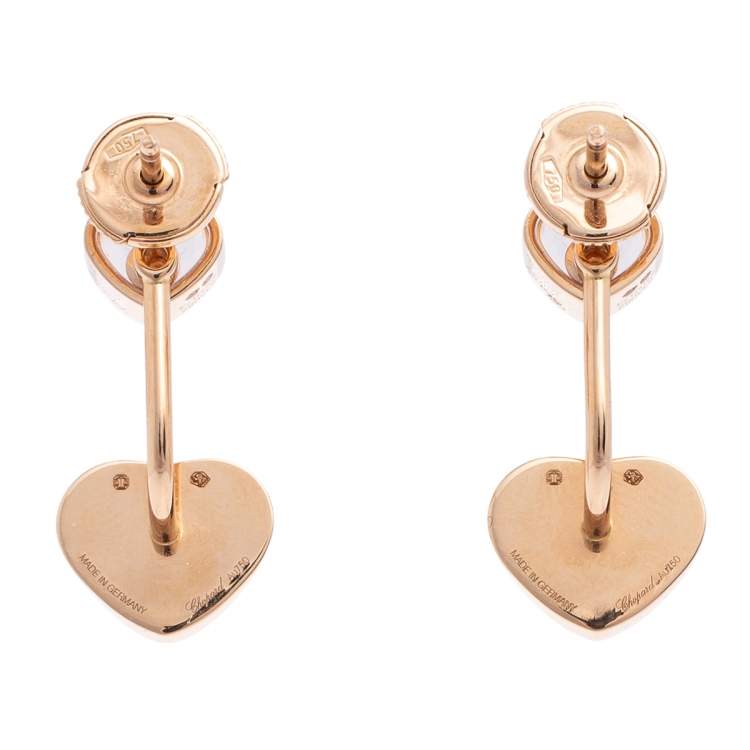 Pre Owned Chopard Happy Hearts 18K Rose Gold Diamond & Mother of Pearl Drop Earrings