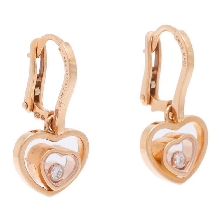 CHOPARD ROSE GOLD EARRINGS WITH DIAMONDS HAPPY HEARTS  GOLDEN HEARTS