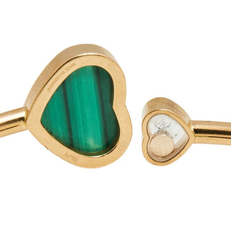 Pre Owned Chopard Happy Hearts Malachite Diamond 18k Rose Gold Open Cuff Bracelet