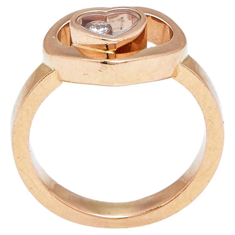 Pre Owned Chopard Happy Diamonds Diamond 18k Rose Gold Heart Ring Size 50