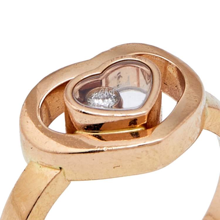 Pre Owned Chopard Happy Diamonds Diamond 18k Rose Gold Heart Ring Size 50