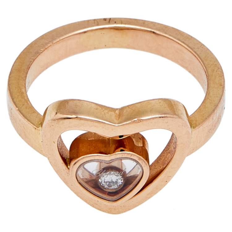 Pre Owned Chopard Happy Diamonds Diamond 18k Rose Gold Heart Ring Size 50