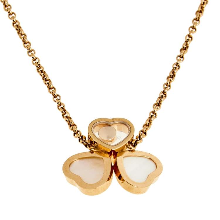 Pre Owned Chopard Happy Hearts Diamond Mother of Pearl 18k Rose Gold Necklace.