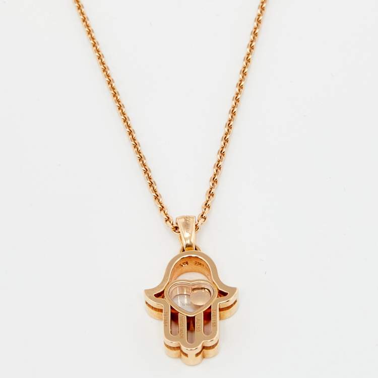 Pre Owned Chopard Happy Diamond Hamsa Hand Good Luck Diamond 18k Rose Gold Pendant Necklace