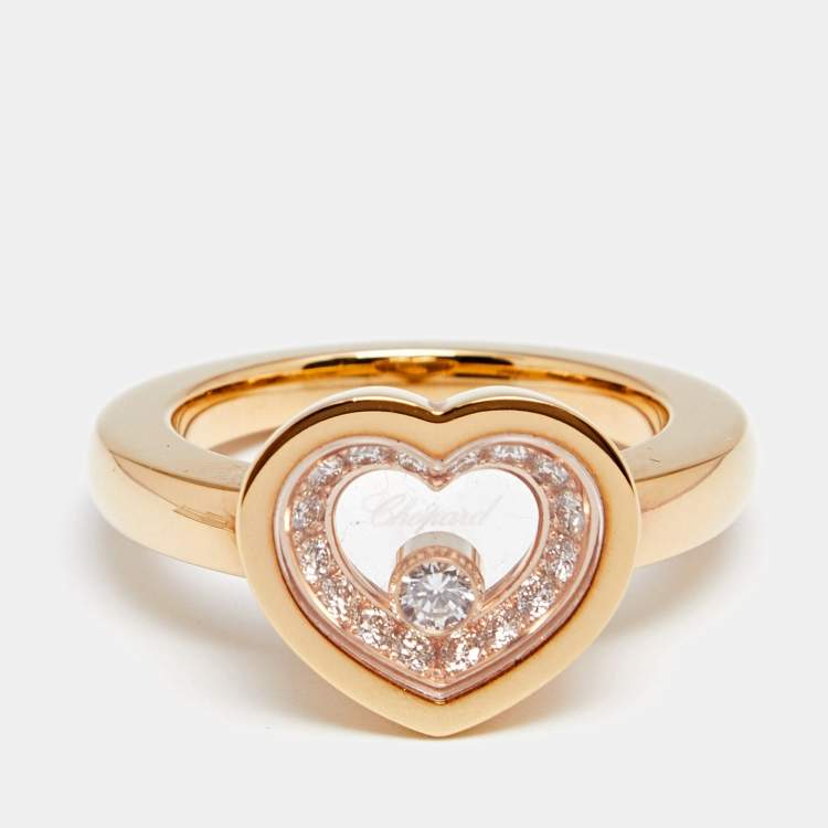 Pre Owned Chopard Happy Heart Happy Diamond 18k Rose Gold Diamond Ring Size 55