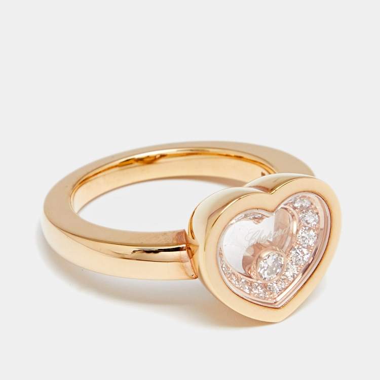 Pre Owned Chopard Happy Heart Happy Diamond 18k Rose Gold Diamond Ring Size 55