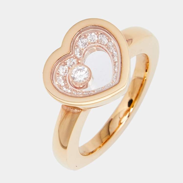 Pre Owned Chopard Happy Heart Happy Diamond 18k Rose Gold Diamond Ring Size 55