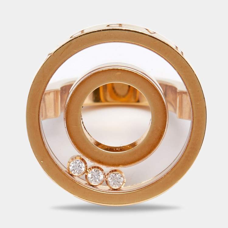 Pre Owned Chopard Happy Diamonds 18k Yellow Gold Circular Ring Size 49