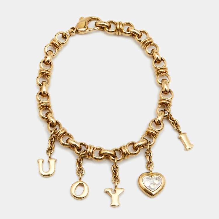 Pre Owned Chopard Happy Diamond 'I Love You' Diamonds 18k Yellow Gold Charm Bracelet
