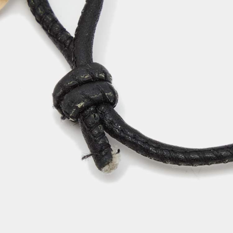 Pre Owned Chopard Chopardissimo Black Leather 18k Two Tone Gold Adjustable Cord Bracelet