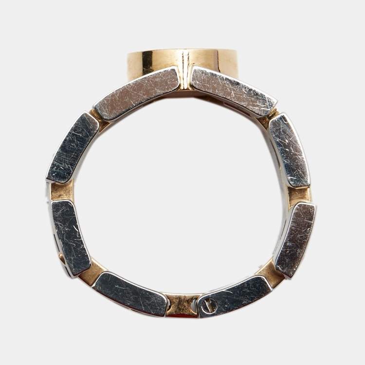 Pre Owned Chopard Happy Diamond Steel 18k Rose Gold Panther Link Flex Ring Size 55