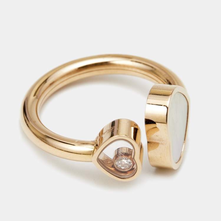 Pre Owned Chopard Happy Hearts Mother of Pearl Diamond 18k Rose Gold Ring Size 49