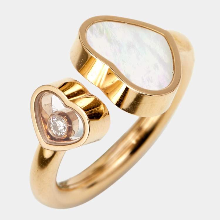 Pre Owned Chopard Happy Hearts Mother of Pearl Diamond 18k Rose Gold Ring Size 49