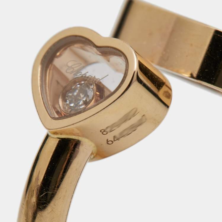 Pre Owned Chopard Happy Hearts Mother of Pearl Diamond 18k Rose Gold Ring Size 49