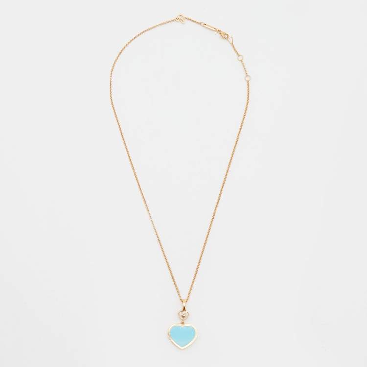 Pre Owned Chopard Happy Heart Diamond Turquoise 18k Rose Gold Pendant Necklace