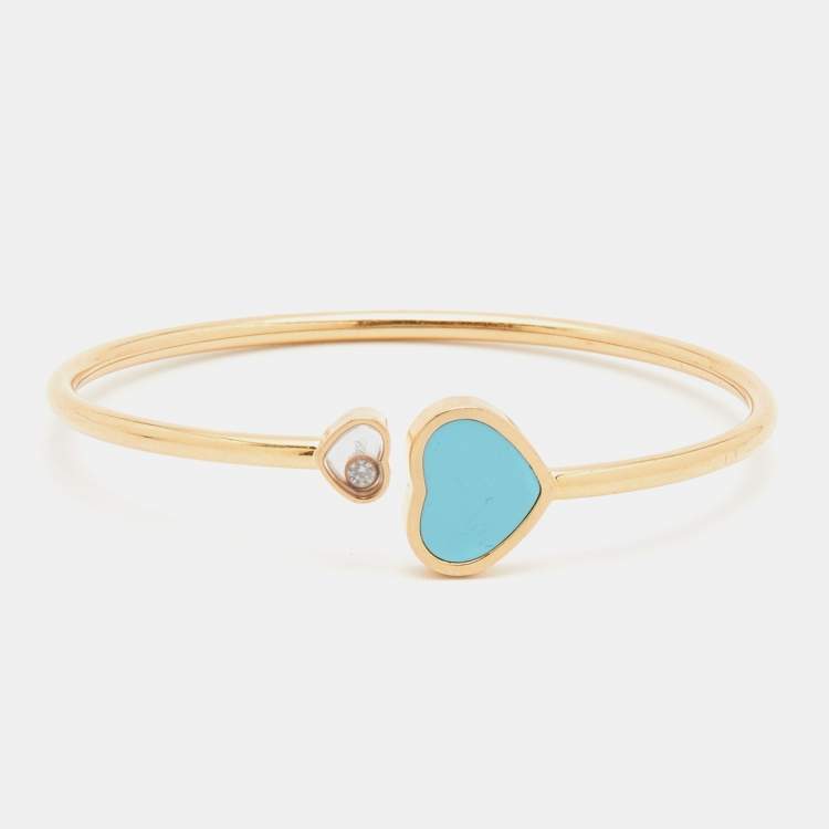 Pre Owned Chopard Happy Hearts Turquoise DIamond 18k Rose Gold Open Cuff Bracelet