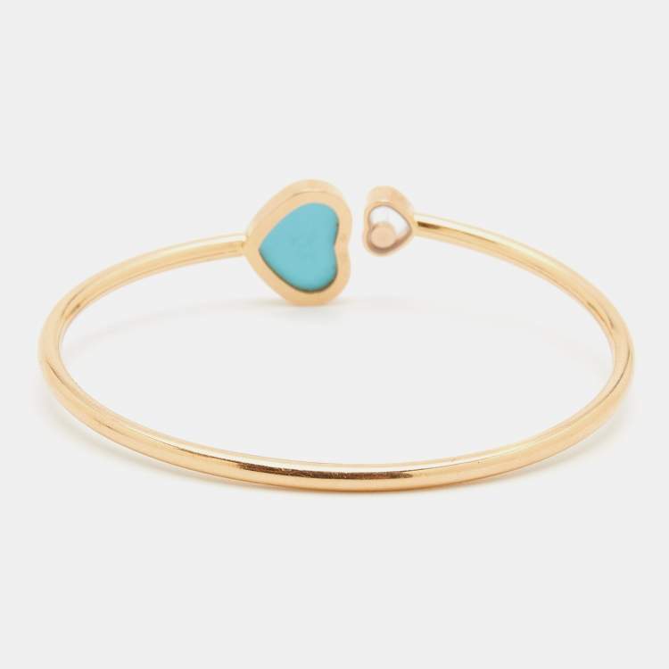 Pre Owned Chopard Happy Hearts Turquoise DIamond 18k Rose Gold Open Cuff Bracelet