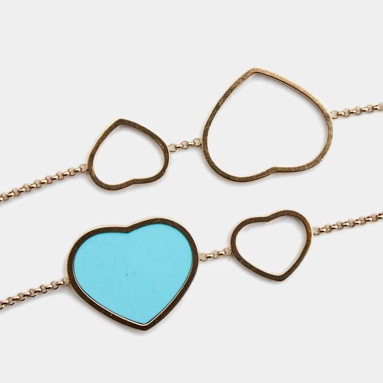 Pre Owned Chopard Happy Heart Diamond Turquoise 18k Rose Gold Long Necklace